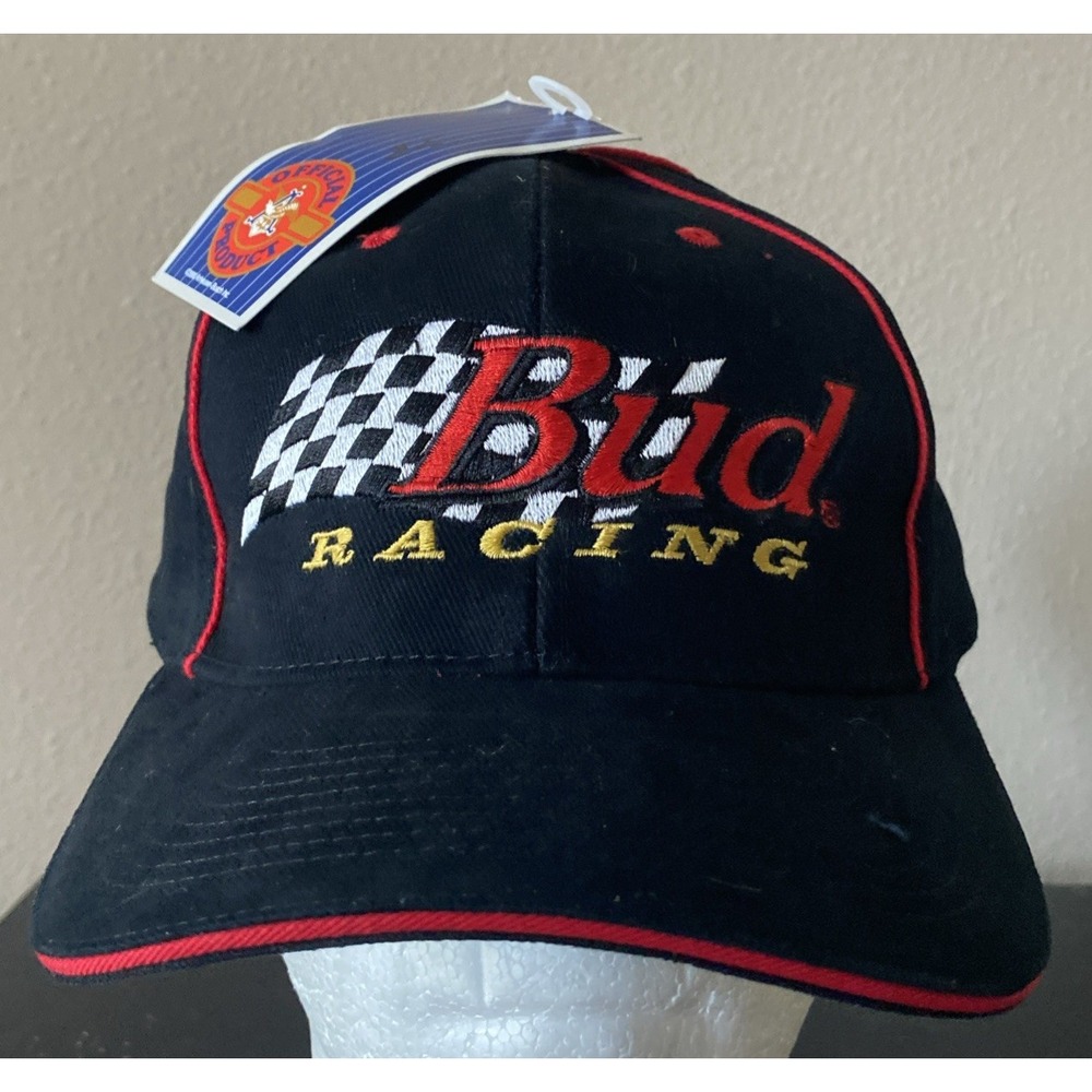 Budweiser BUD RACING‎  ~ Embroidered Black ~ 100% Cotton Adjustable Hat ~ NEW